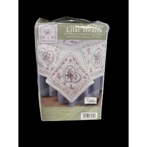 Tobin Stamped White Quilt Blocks 18" X 18" 6/Pkg Lilac Hearts T288035 NIP NEW